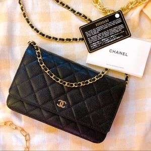 SOLD *** CHANEL Caviar Quilted Wallet On Chain WOC Black
